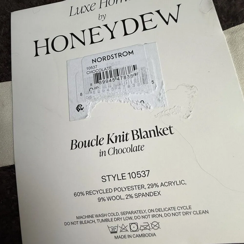 Luxe Home By Honeydew Boucle Knit Throw Fringe Blanket Chocolate 50”x60 New